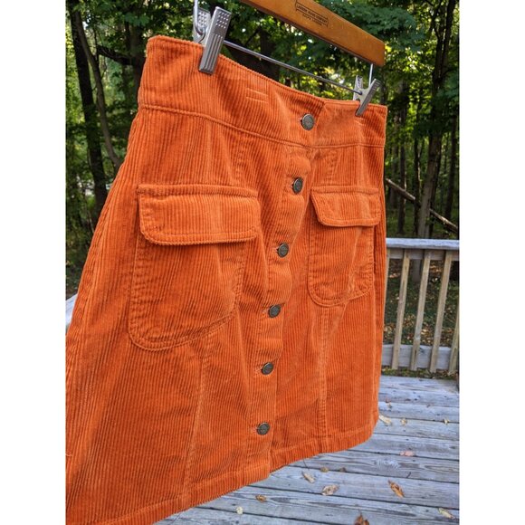 NWT Burnt Orange Button Front Corduroy Mini Skirt Fall Autumn Autumnal NEW  (10) - Picture 2 of 10